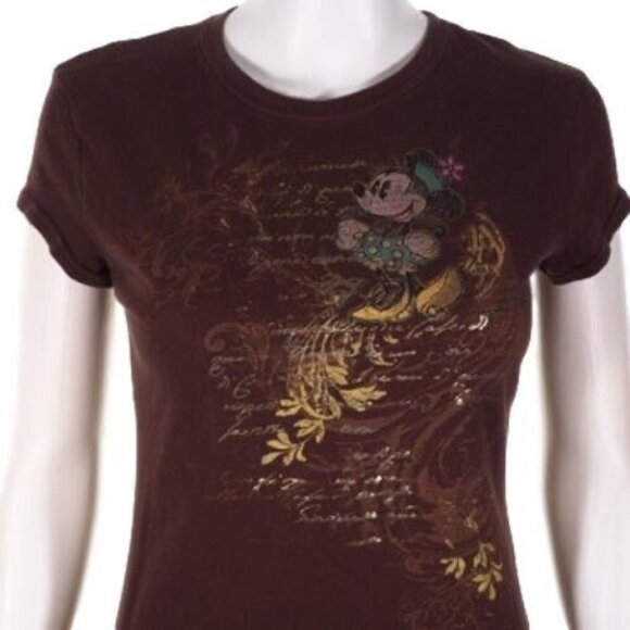 Vintage Retro Disney Minnie Womens T Shirt Size Medium 7/8 Fitted Mouse Scoop Br - Picture 4 of 8